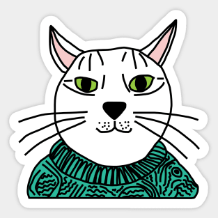 Portrait of Aqua Sweater Cat Sticker